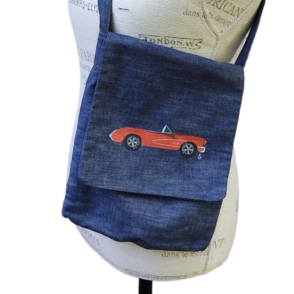 Handmade Little Red Corvette Bag C1 White Cove Denim Chambray Striped Interior